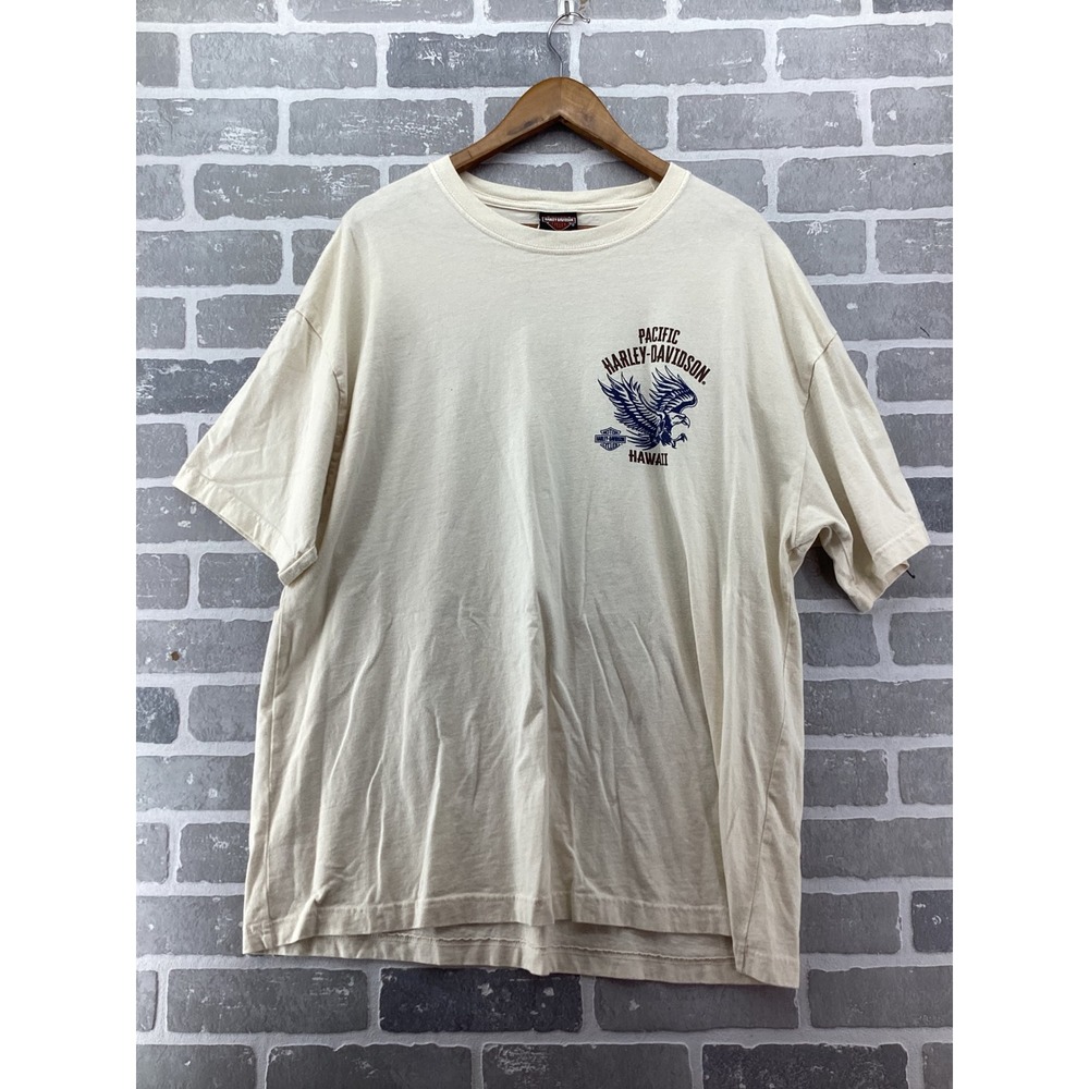 Harley-Davidson Pacific Hawaii Eagle Graphic T-Shirt Mens 2XL Cream Cotton